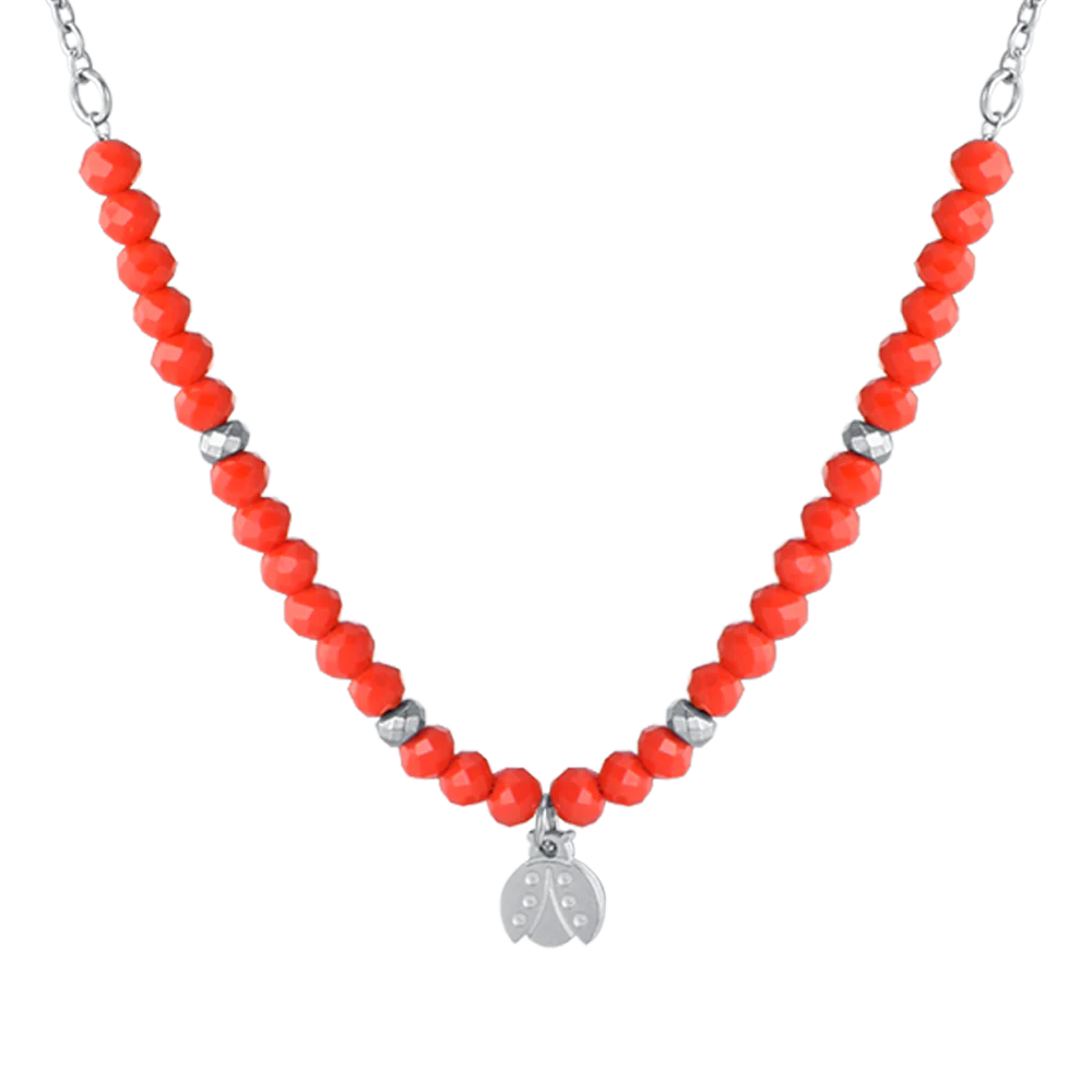 COLLANA BAMBINA IN ACCIAIO CON PIETRE ROSSE E COCCINELLA - Image 4