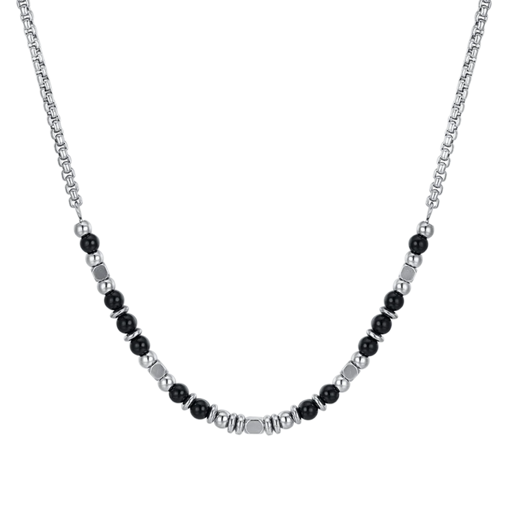 COLLANA BAMBINO IN ACCIAIO CON PIETRE NERE E GRIGIE