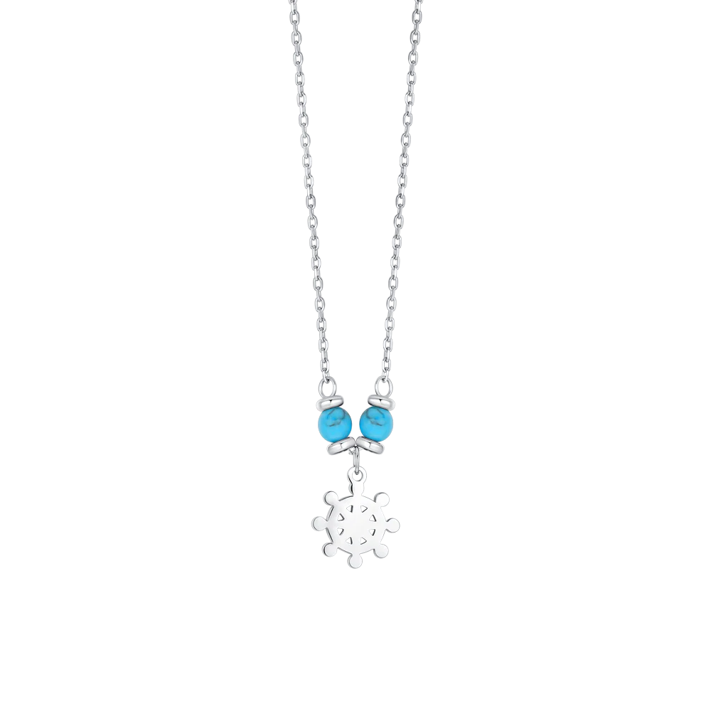 COLLANA BAMBINO IN ACCIAIO CON TIMONE E PIETRE TURCHESI