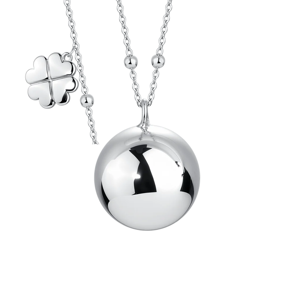 COLLANA CHIAMA ANGELI DONNA IN ACCIAIO,CIONDOLO IN METALLO CON CHARM QUADRIFOGLI