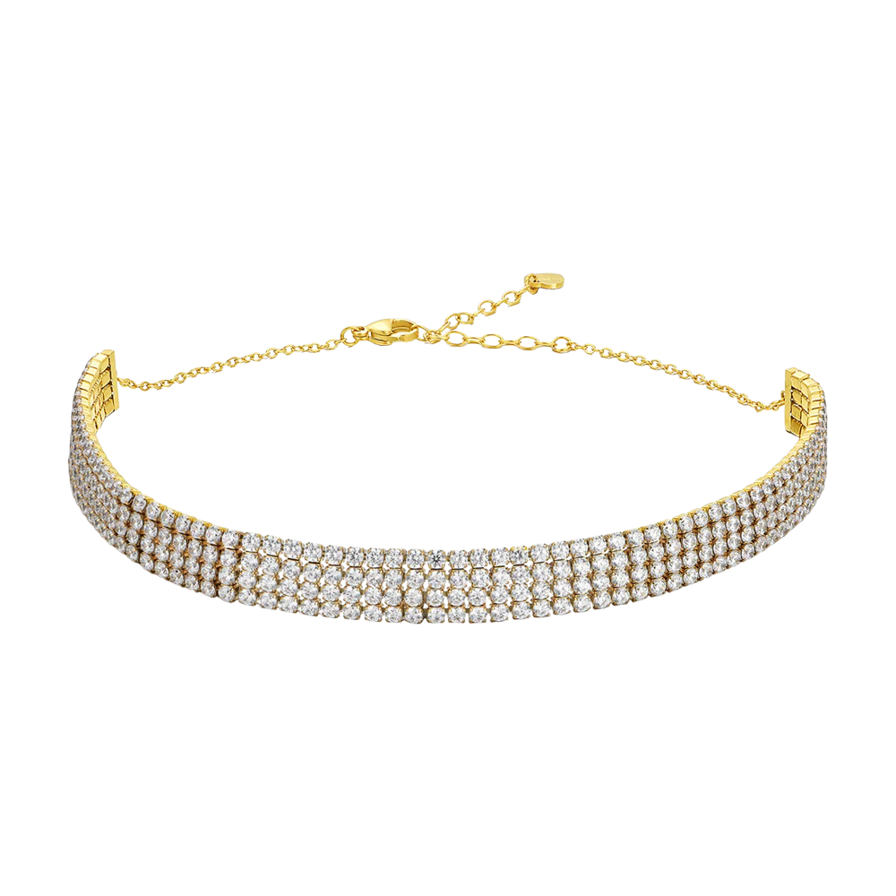 COLLANA CHOKER TENNIS DONNA IN ACCIAIO IP GOLD CON ZIRCONI BIANCHI