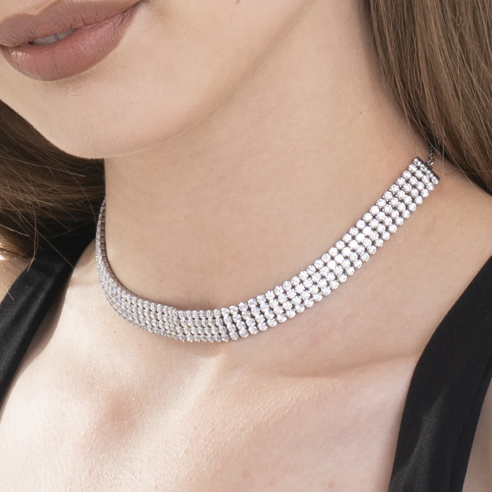 COLLANA CHOKER TENNIS DONNA IN ACCIAIO IP GOLD CON ZIRCONI BIANCHI - Image 2