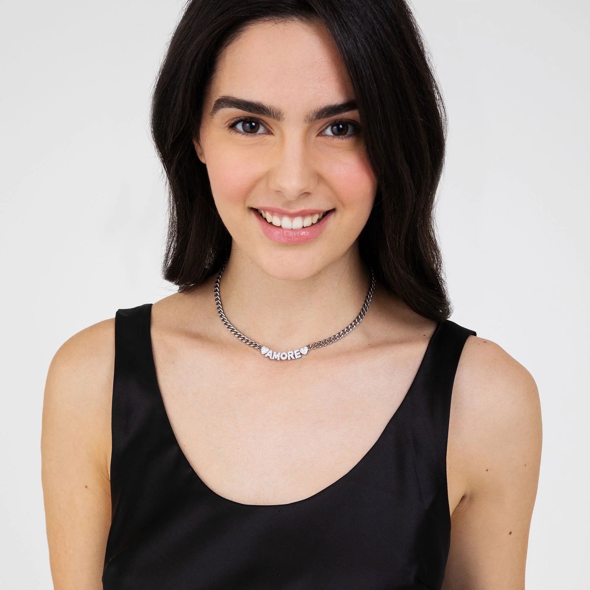 COLLANA DONNA IN ACCIAIO AMORE CON CRISTALLI BIANCHI - Image 3