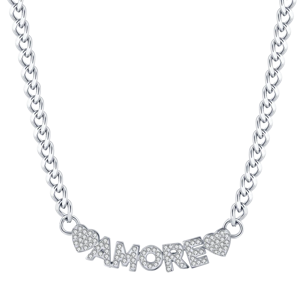 COLLANA DONNA IN ACCIAIO AMORE CON CRISTALLI BIANCHI - Image 4