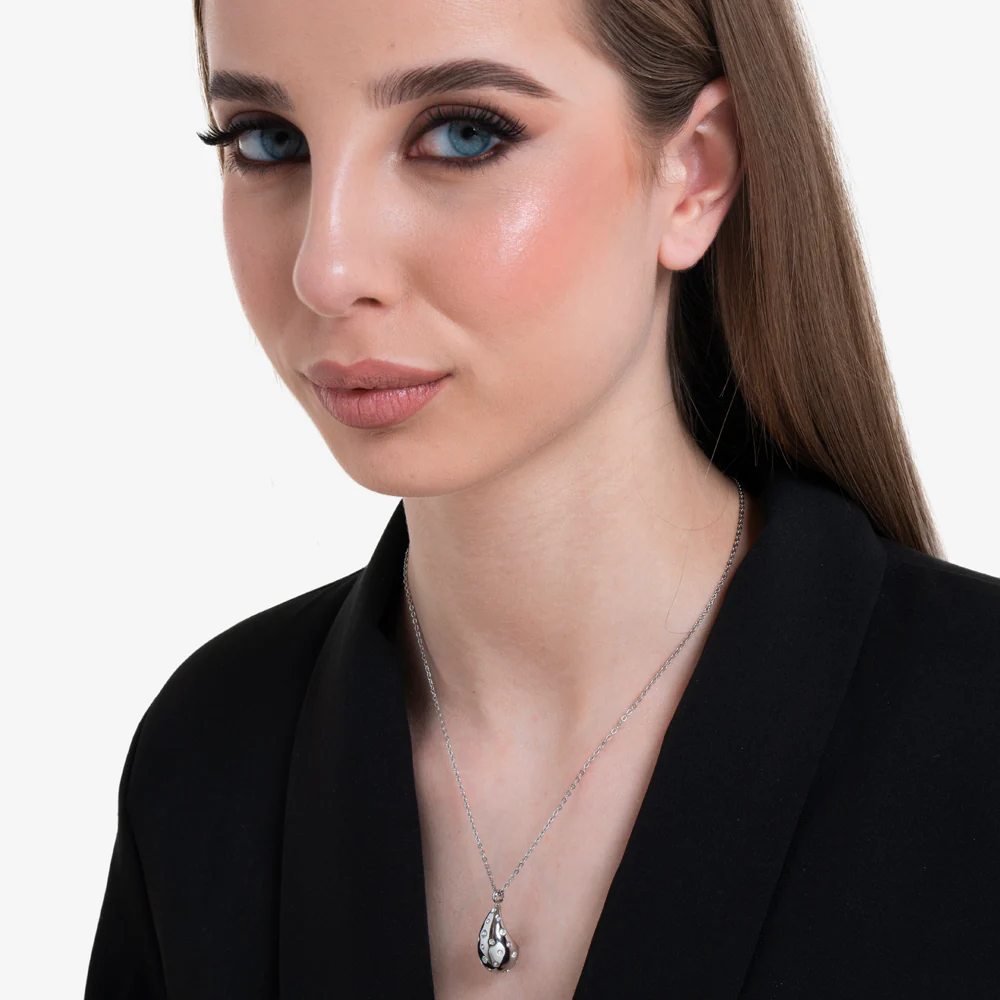 COLLANA DONNA GOCCIA IN ACCIAIO CON CRISTALLI BIANCHI - Image 3