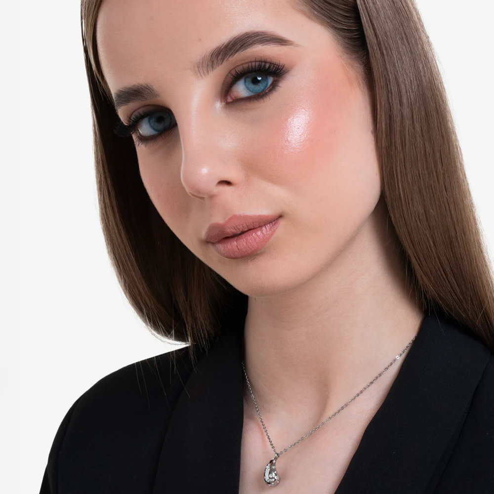 COLLANA DONNA GOCCIA IN ACCIAIO CON CRISTALLI BIANCHI - Image 3
