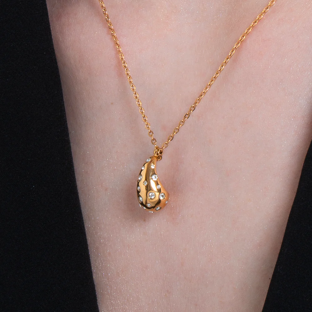 COLLANA DONNA GOCCIA IN ACCIAIO E IP GOLD CON CRISTALLI BIANCHI - Image 2