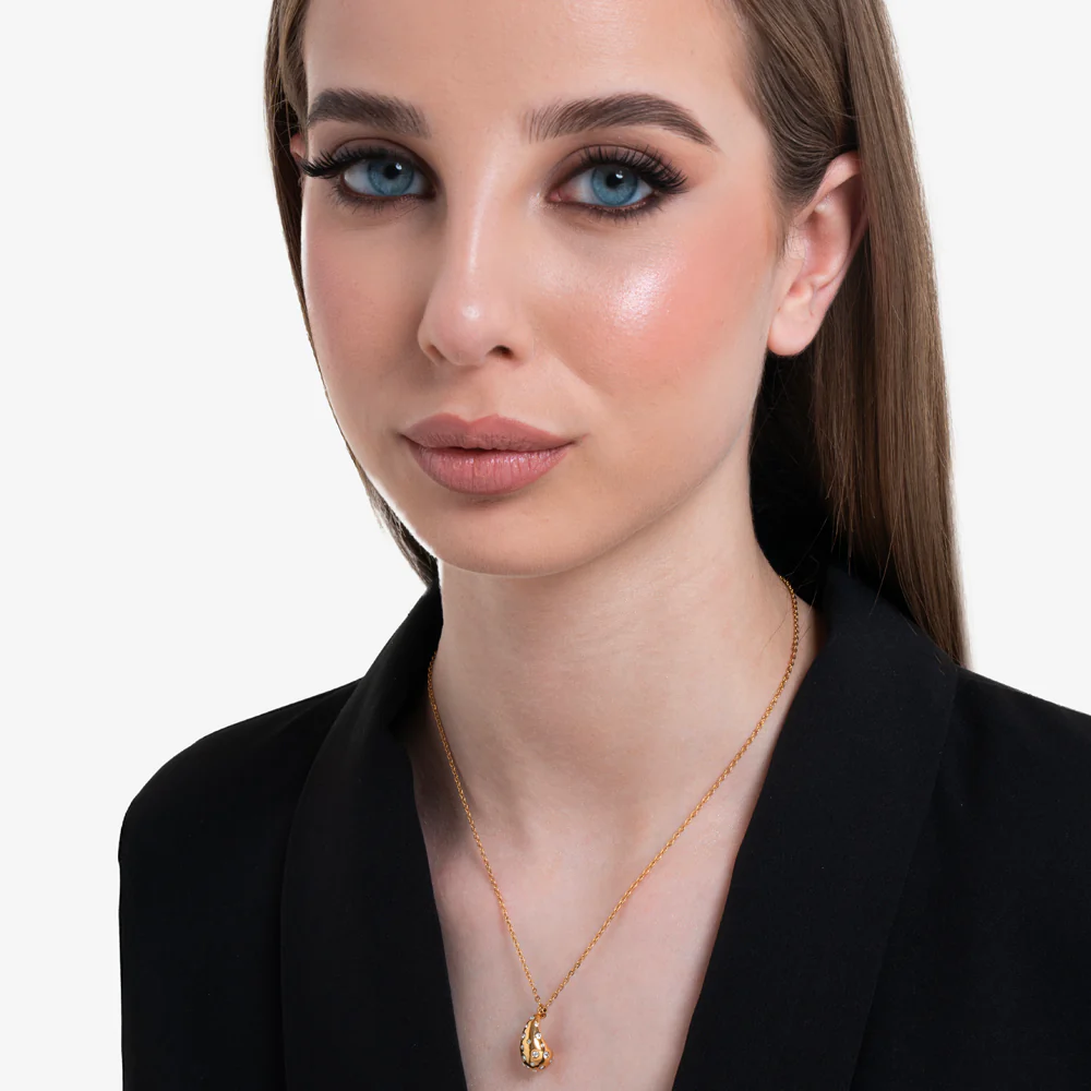 COLLANA DONNA GOCCIA IN ACCIAIO E IP GOLD CON CRISTALLI BIANCHI - Image 3