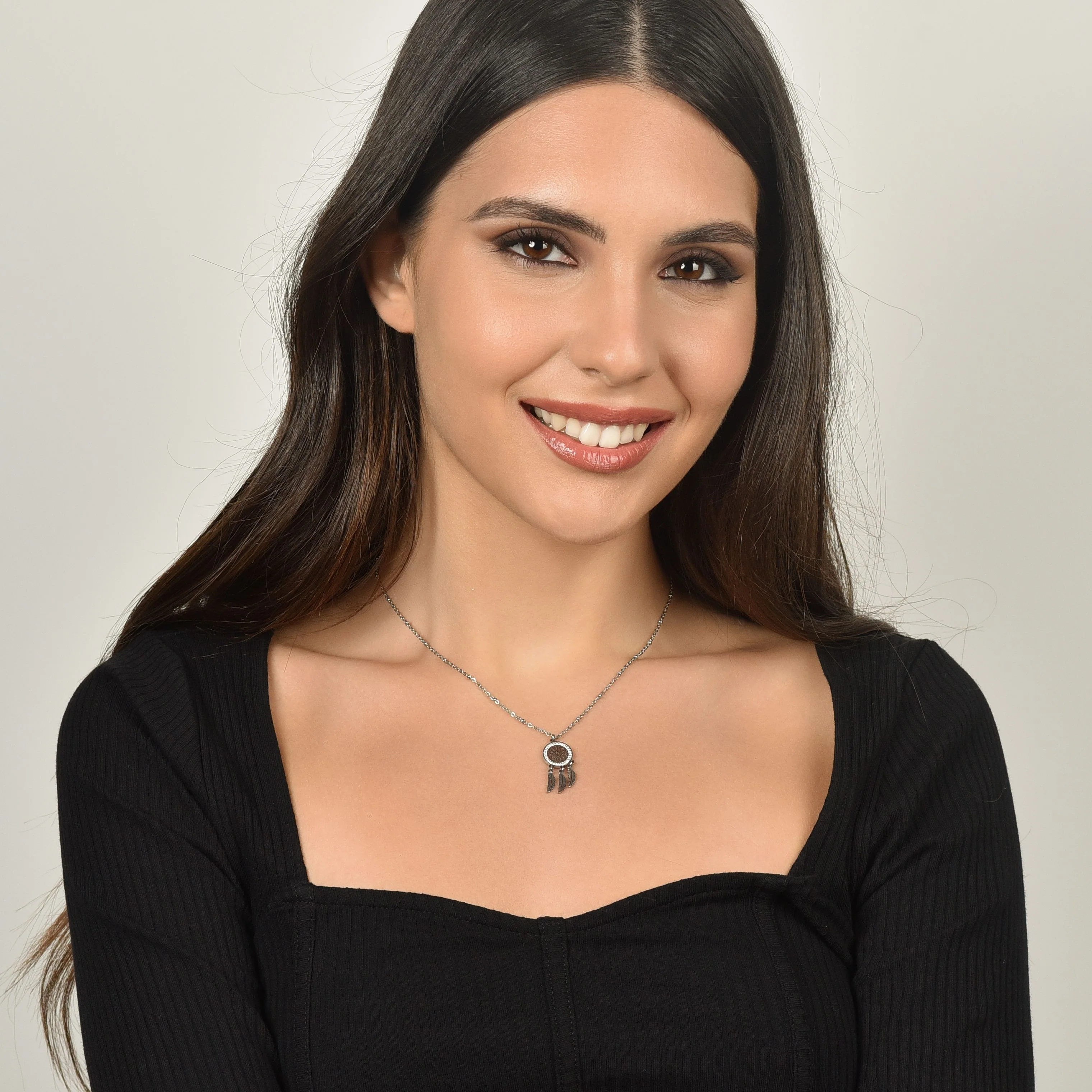 COLLANA DONNA IN ACCIAIO CON ACCHIAPPASOGNI CON CRISTALLI BIANCHI - Image 3