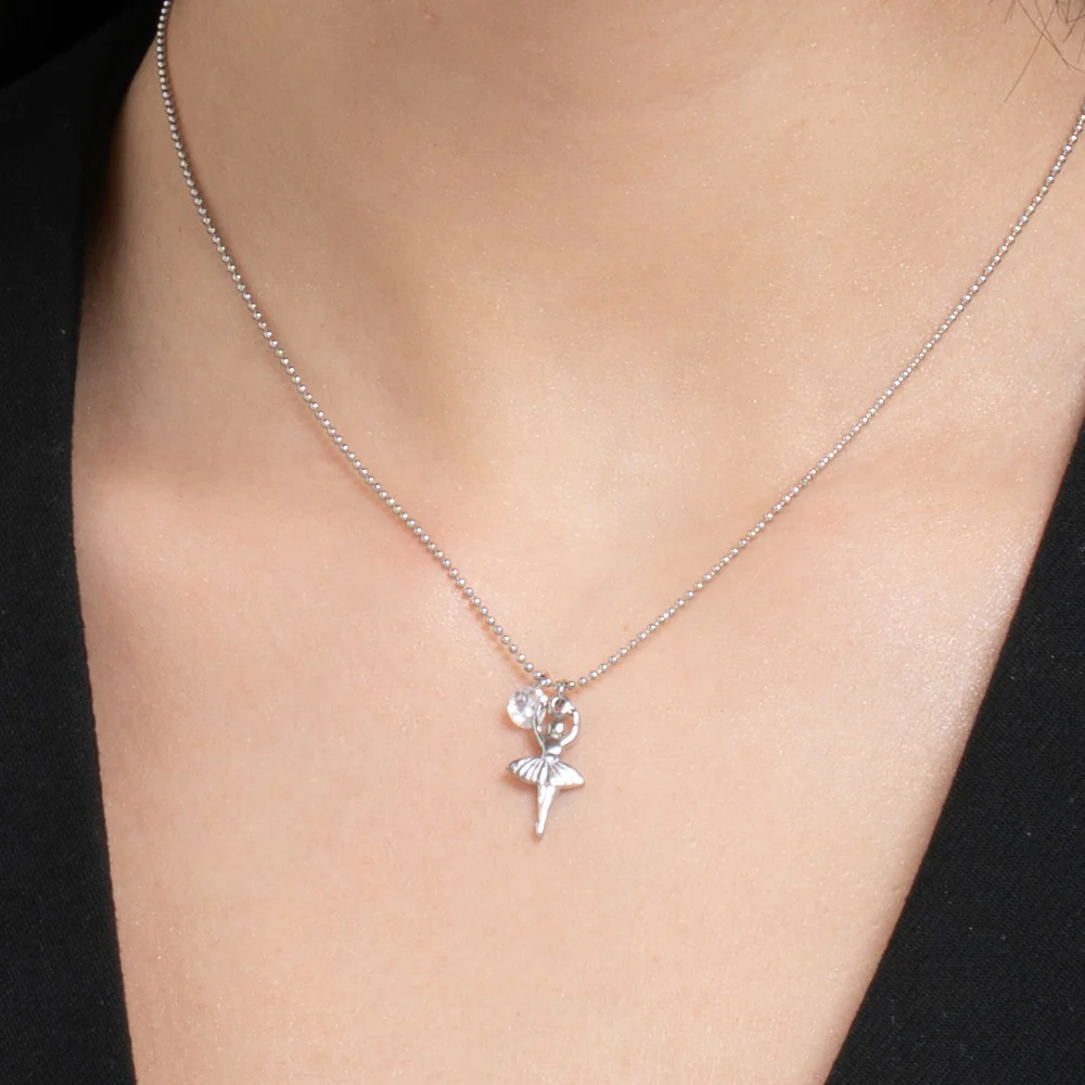 COLLANA DONNA IN ACCIAIO CON BALLERINA E ZIRCONE BIANCO - Image 2