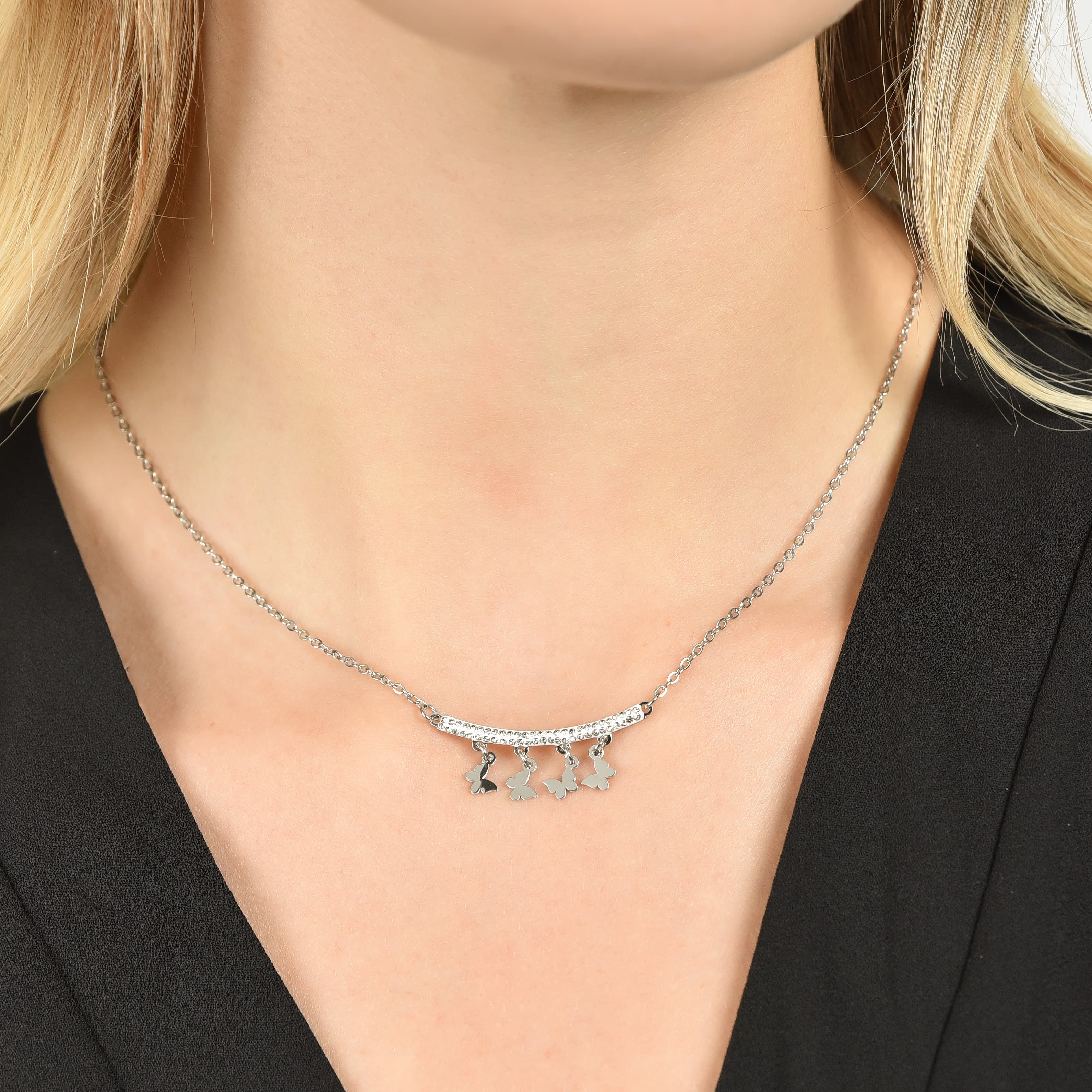 COLLANA DONNA IN ACCIAIO CON CIONDOLI FARFALLE - Image 2