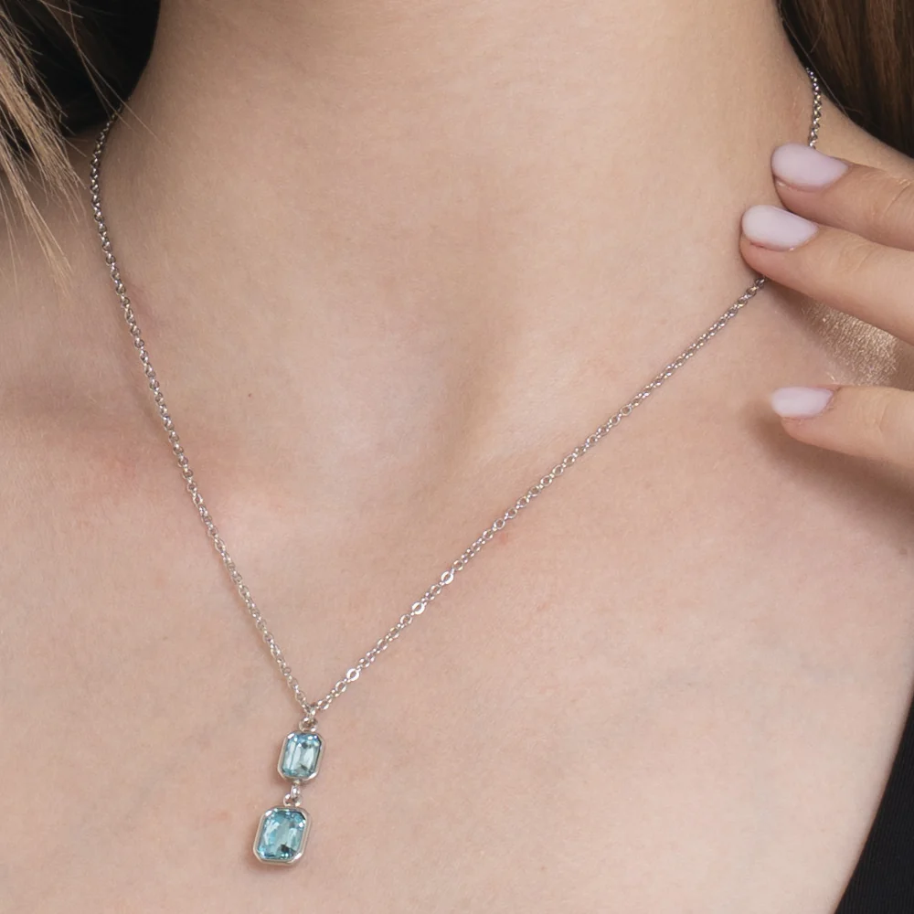 COLLANA DONNA IN ACCIAIO CON CRISTALLI ACQUA MARINA - Image 2