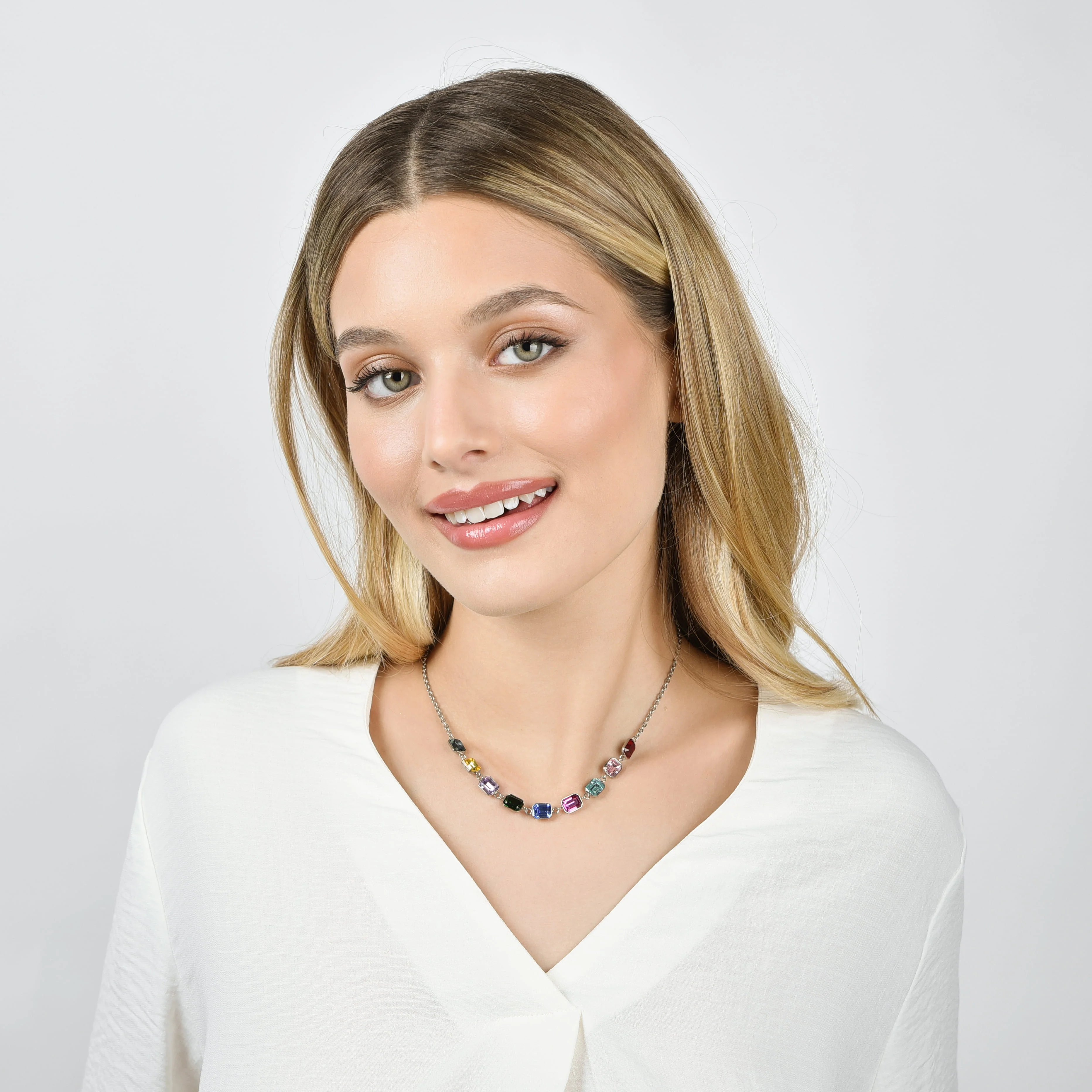 COLLANA DONNA IN ACCIAIO CON CRISTALLI MULTICOLOR - Image 3