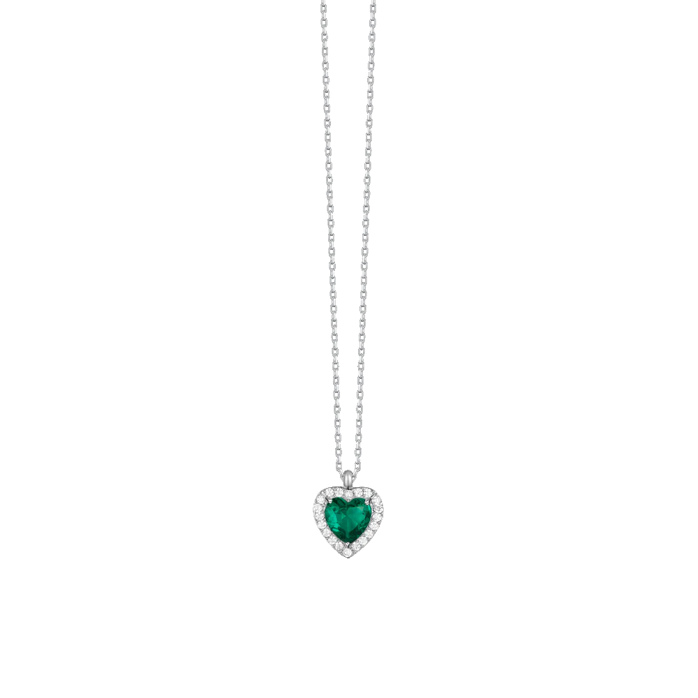 COLLANA DONNA IN ACCIAIO CON CUORE CON ZIRCONI VERDI E BIANCHI