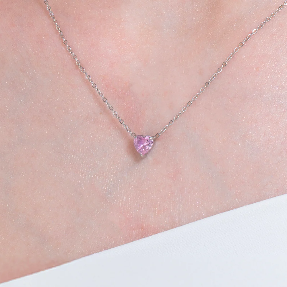 COLLANA DONNA IN ACCIAIO CON CUORE CRISTALLO ROSA - Image 2