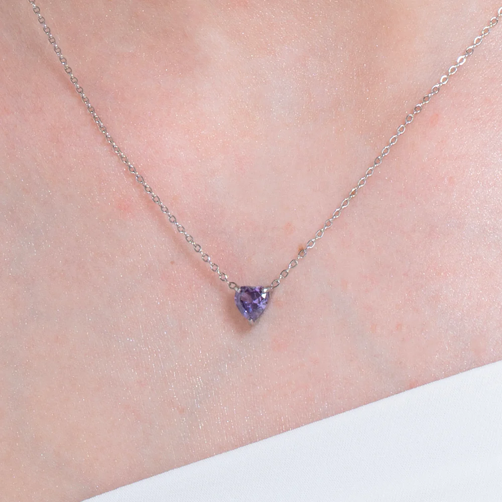 COLLANA DONNA IN ACCIAIO CON CUORE CRISTALLO VIOLA - Image 2