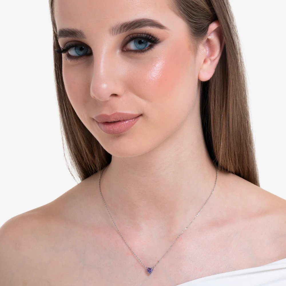 COLLANA DONNA IN ACCIAIO CON CUORE CRISTALLO VIOLA - Image 3