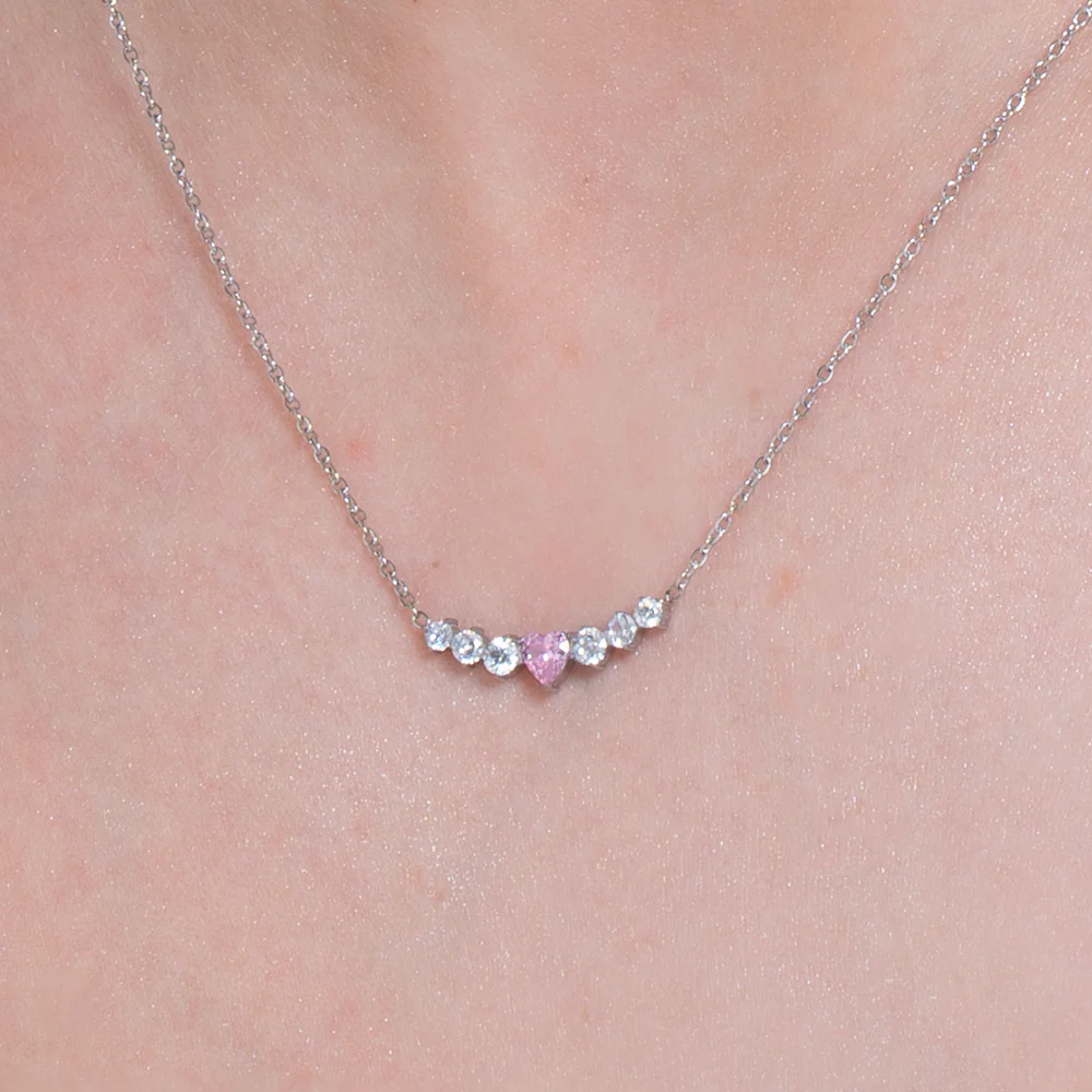 COLLANA DONNA IN ACCIAIO CON CUORE ROSA E CRISTALLI BIANCHI - Image 2