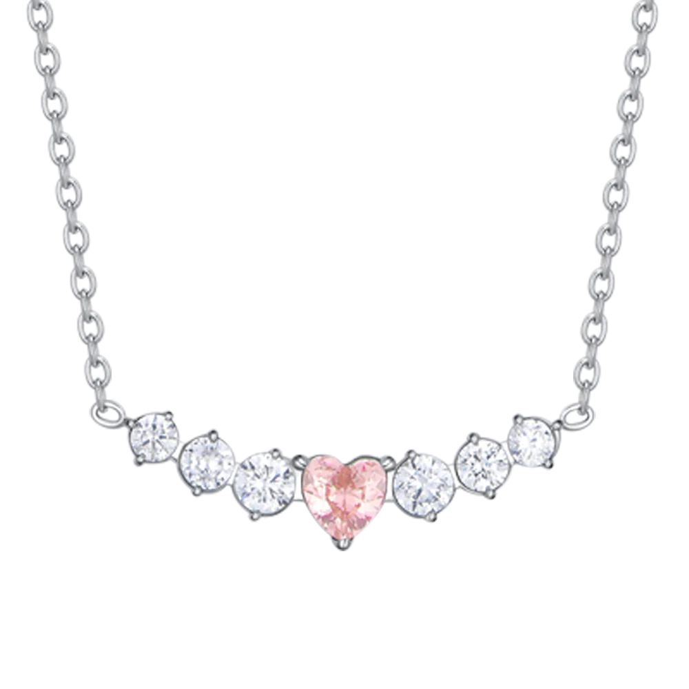 COLLANA DONNA IN ACCIAIO CON CUORE ROSA E CRISTALLI BIANCHI - Image 4