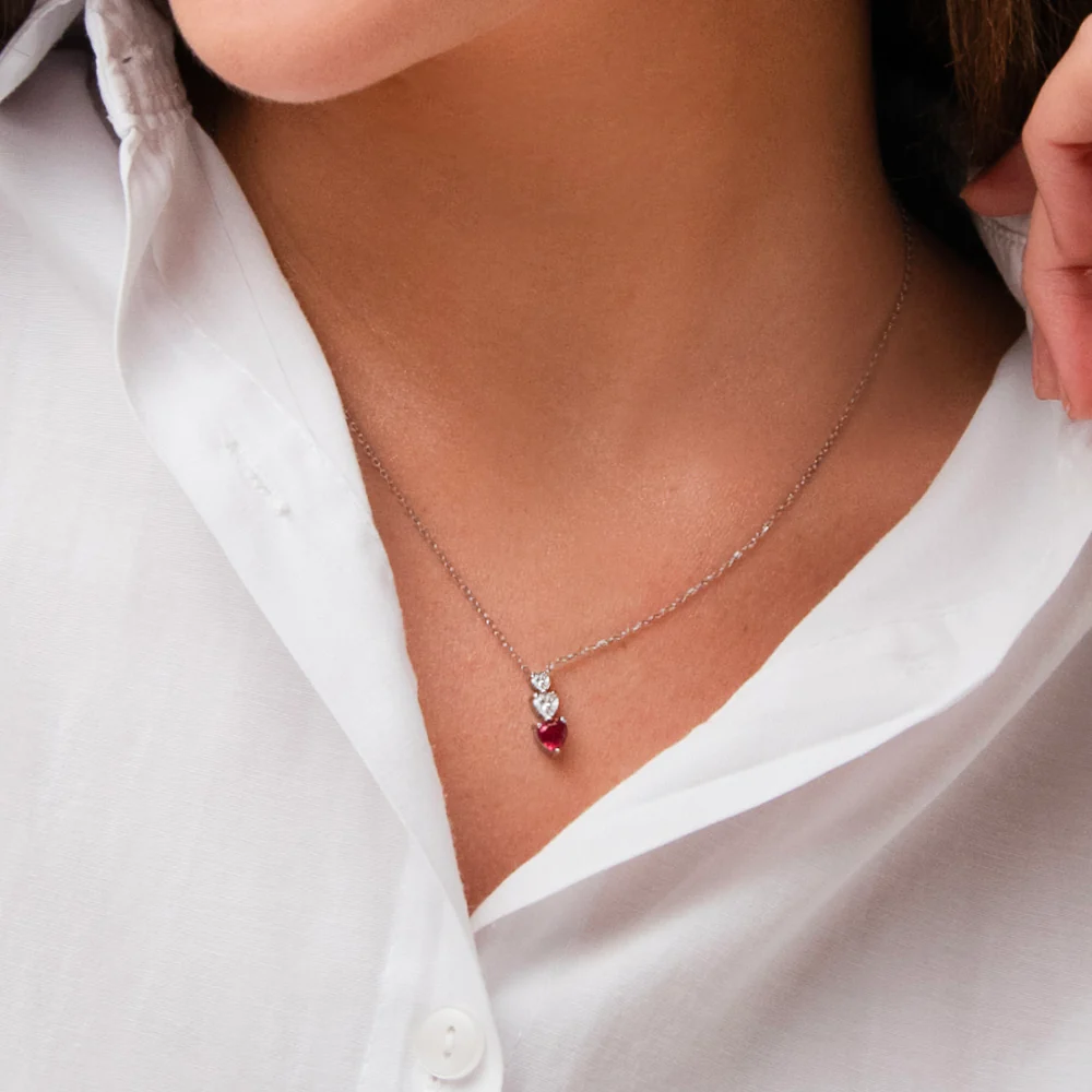 COLLANA DONNA IN ACCIAIO CON CUORI CON ZIRONI BIANCHI E ROSSI - Image 2