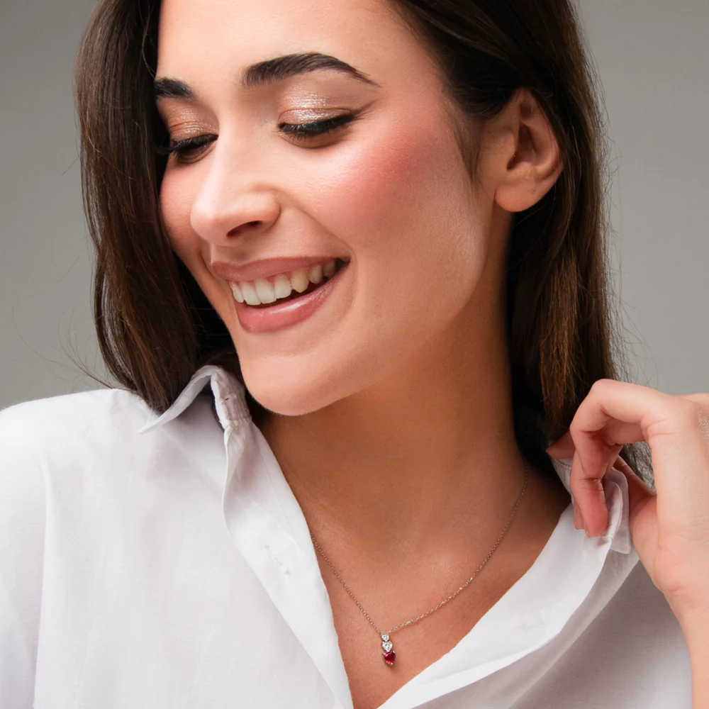 COLLANA DONNA IN ACCIAIO CON CUORI CON ZIRONI BIANCHI E ROSSI - Image 3