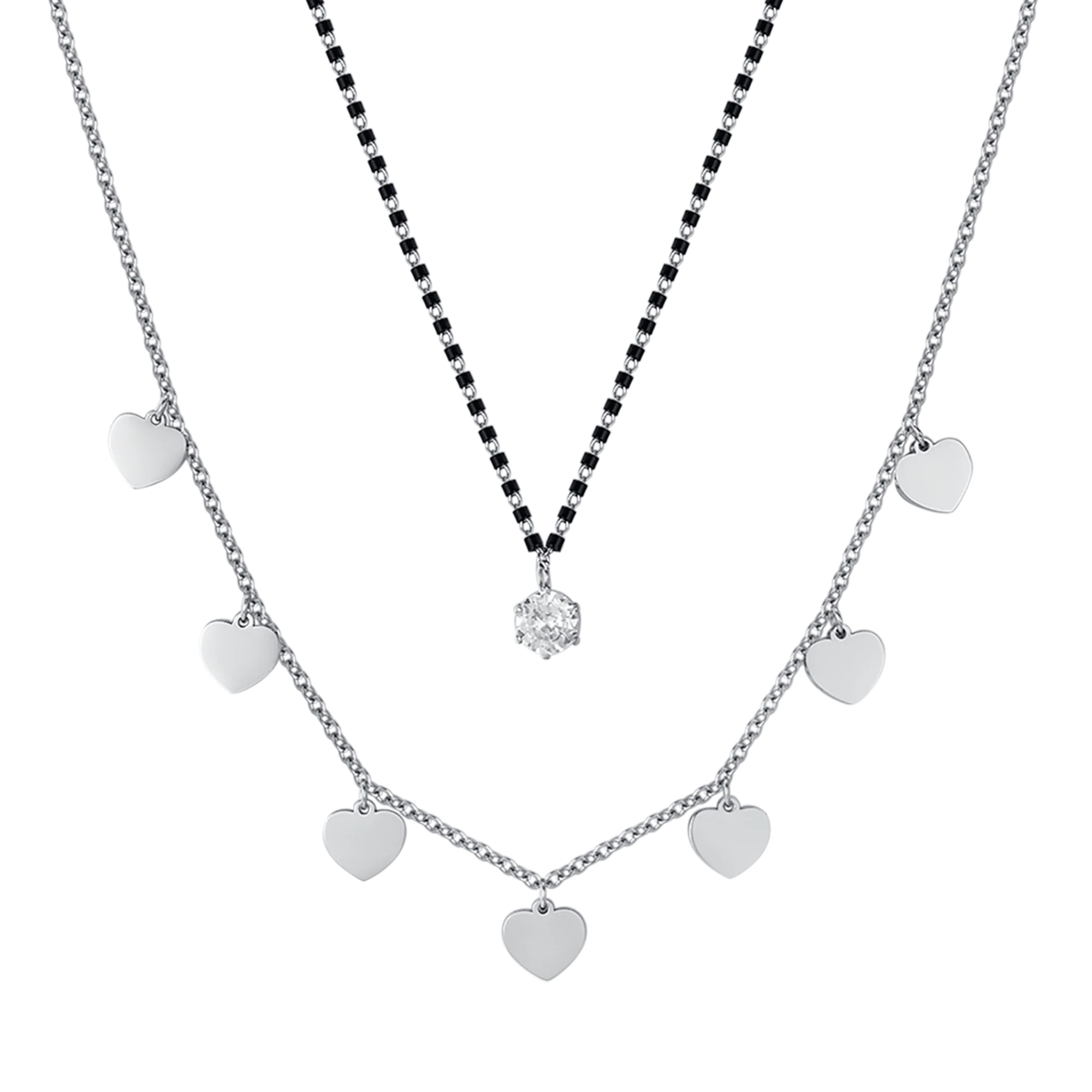 COLLANA DONNA IN ACCIAIO CON CUORI, ELEMENTI IP NERO E CRISTALLO BIANCO - Image 4