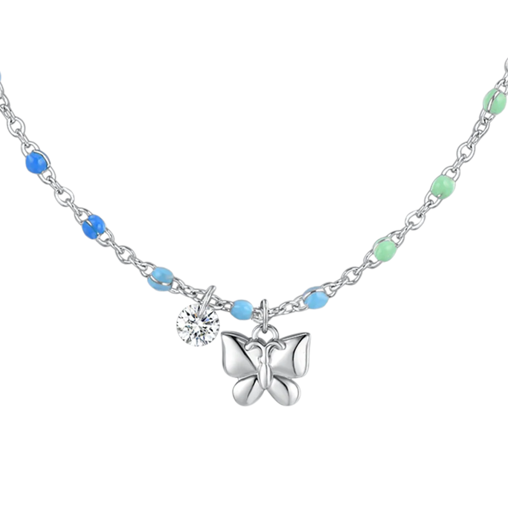 COLLANA DONNA IN ACCIAIO CON FARFALLA, CRISTALLO E PIETRE CON SMALTO MULTICOLOR - Image 4
