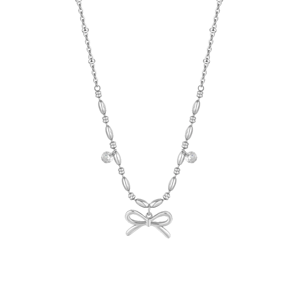 COLLANA DONNA IN ACCIAIO CON FIOCCO E ZIRCONI BIANCHI