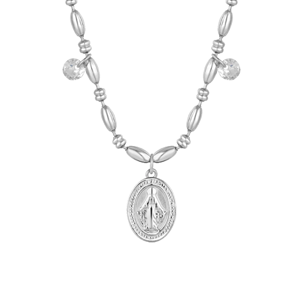 COLLANA DONNA IN ACCIAIO CON MADONNINA MIRACOLOSA E ZIRCONI BIANCHI - Image 4