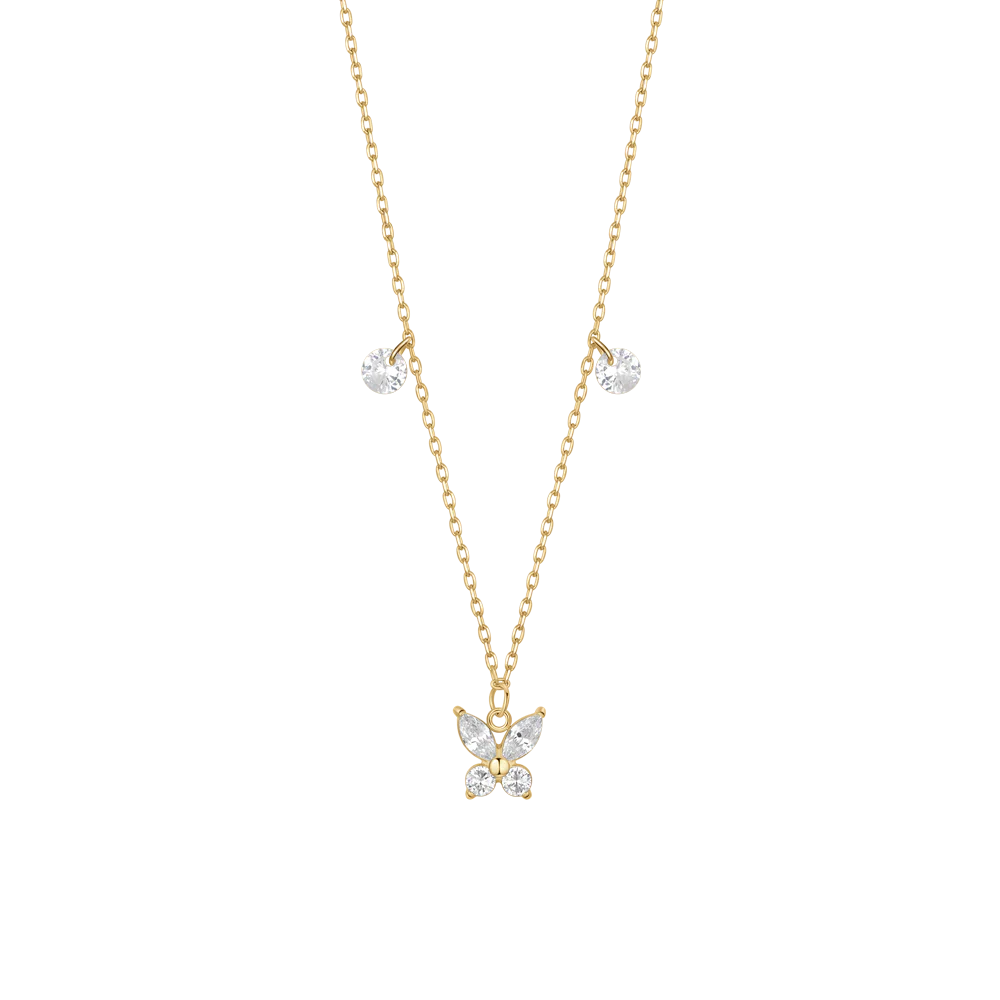 COLLANA DONNA IN ACCIAIO CON PENDENTE FARFALLA ED ALI ZIRCONE BIANCO COLORE ORO