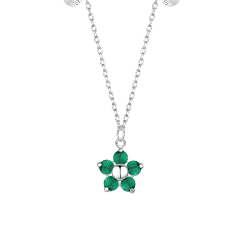 COLLANA DONNA IN ACCIAIO CON PENDENTE FIORE CON E PETALI ZIRCONE VERDE - Image 4