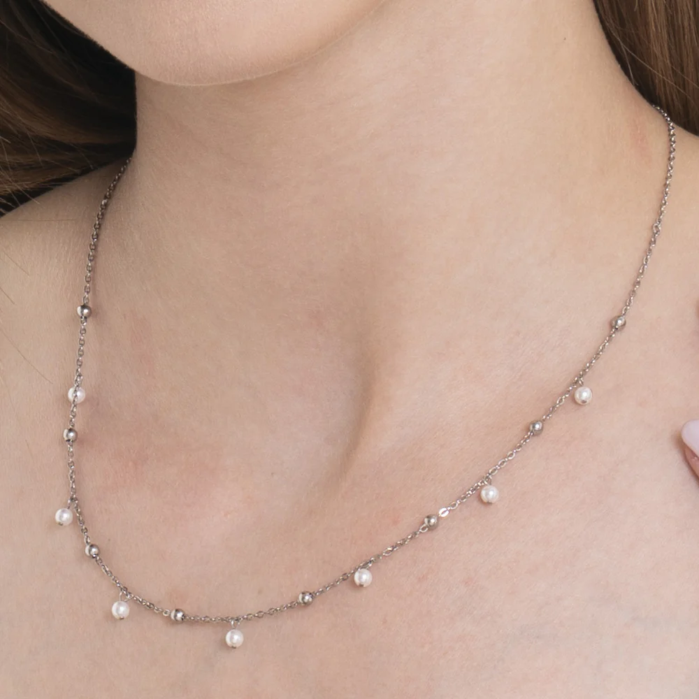 COLLANA DONNA IN ACCIAIO CON PERLE BIANCHE - Image 2