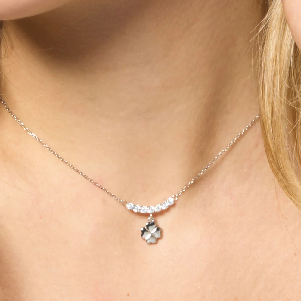 COLLANA DONNA IN ACCIAIO CON QUADRIFOGLIO E ZIRCONI BIANCHI - Image 2