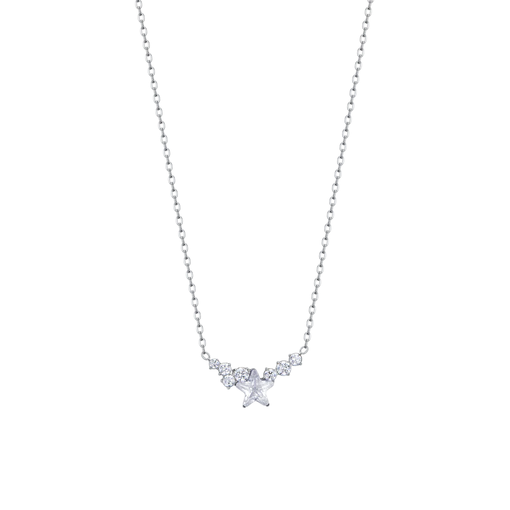 COLLANA DONNA IN ACCIAIO CON STELLA E CRISTALLI BIANCHI