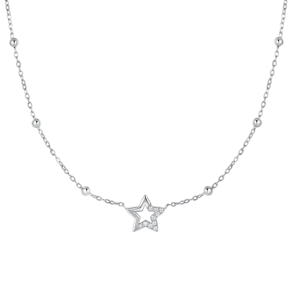 COLLANA DONNA IN ACCIAIO CON STELLA E PUNTI LUCE IN ZIRCONE BIANCO
