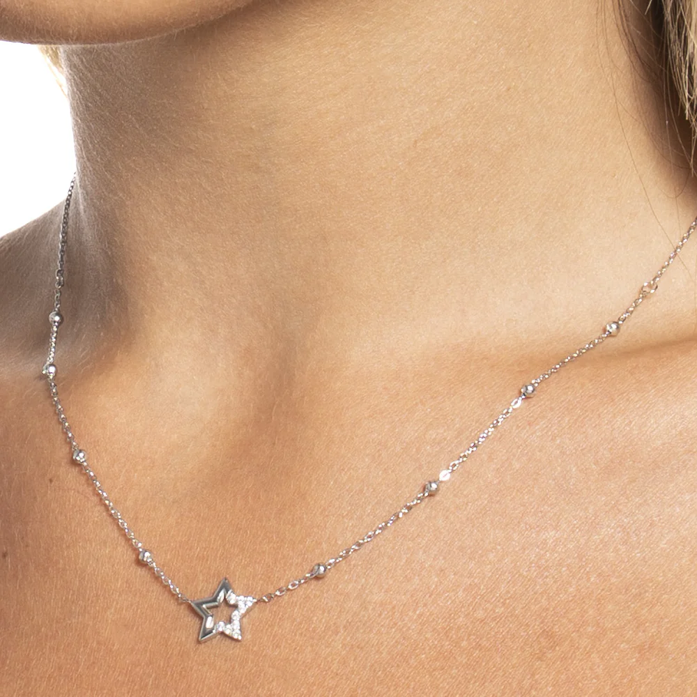 COLLANA DONNA IN ACCIAIO CON STELLA E PUNTI LUCE IN ZIRCONE BIANCO - Image 2