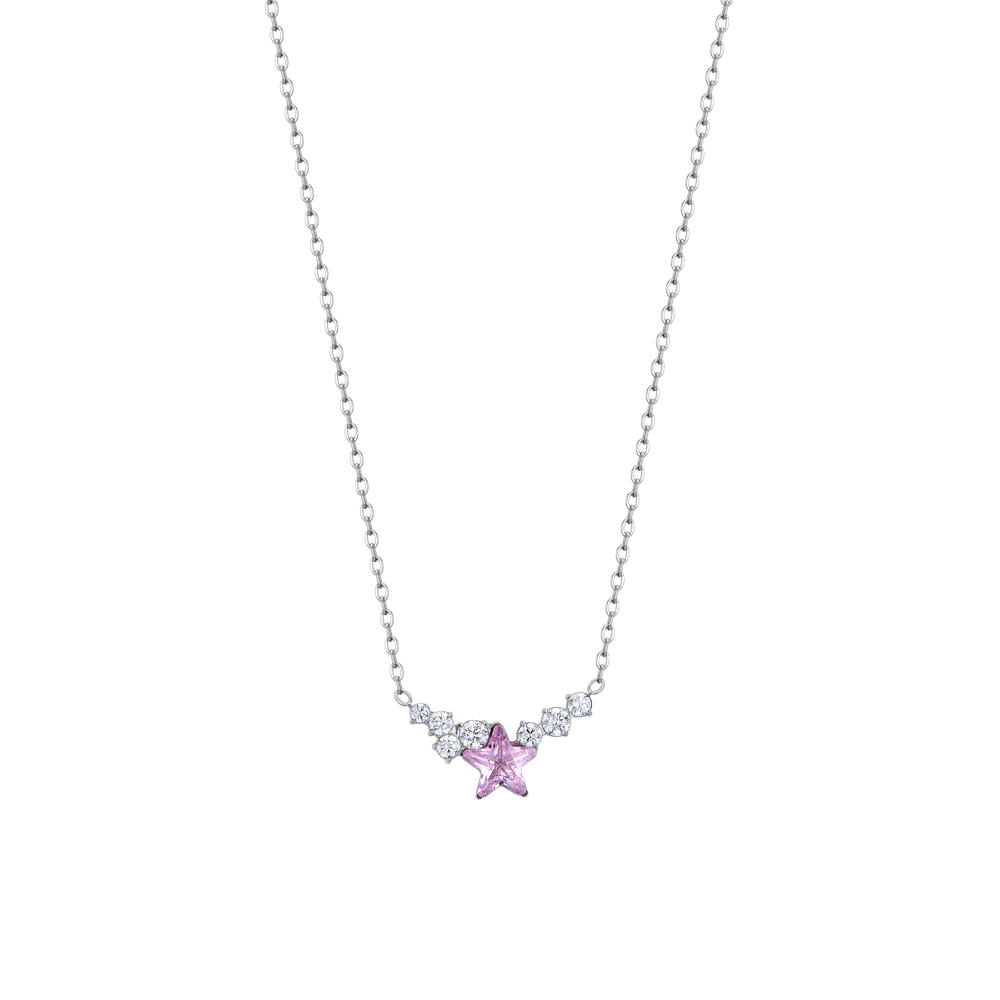 COLLANA DONNA IN ACCIAIO CON STELLA ROSA E CRISTALLI BIANCHI