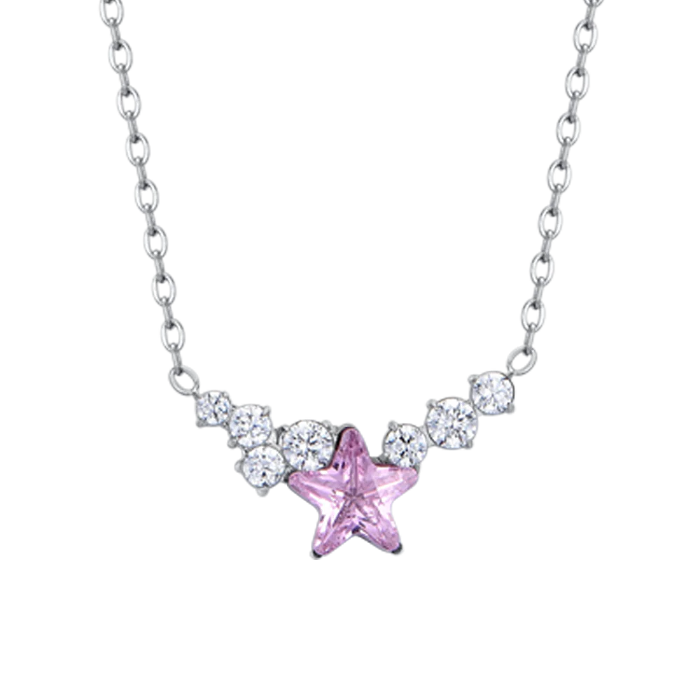 COLLANA DONNA IN ACCIAIO CON STELLA ROSA E CRISTALLI BIANCHI - Image 4