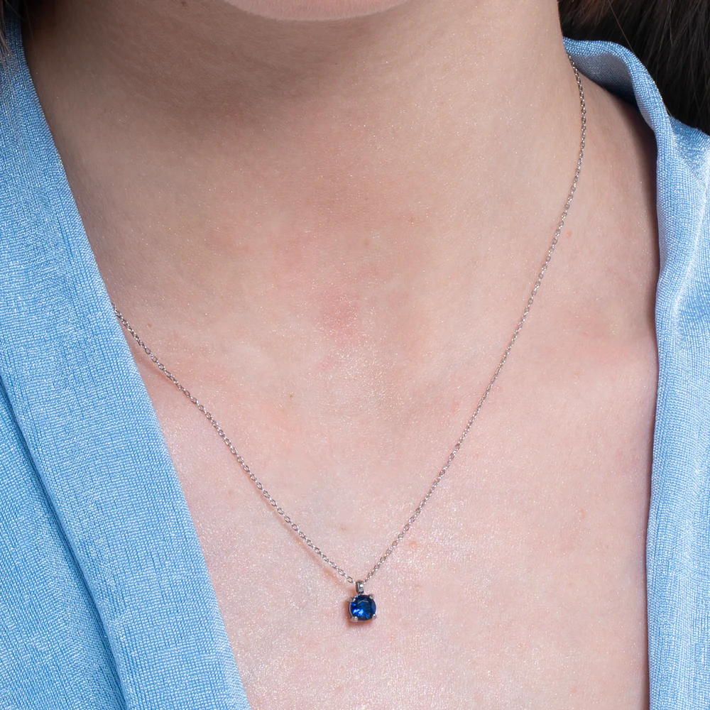 COLLANA DONNA IN ACCIAIO CON ZIRCONE BLU - Image 2
