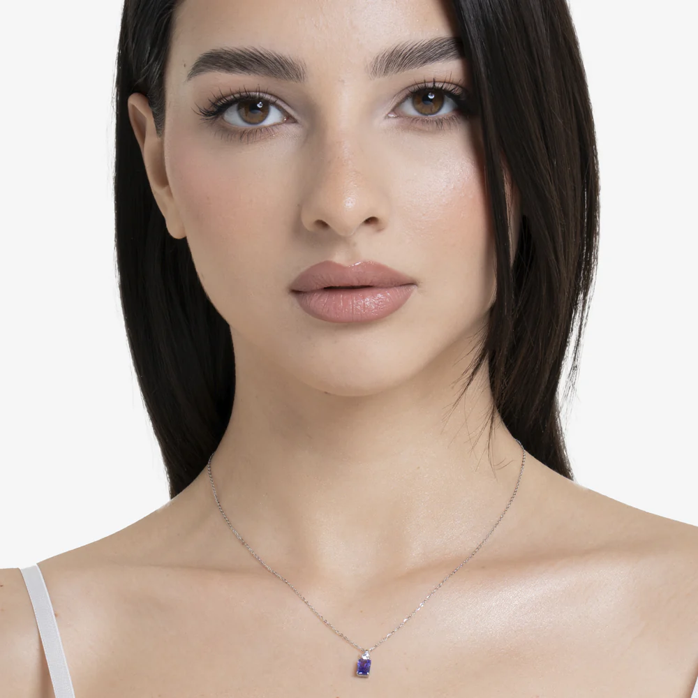 COLLANA DONNA IN ACCIAIO CON ZIRCONI VIOLA E BIANCO - Image 3