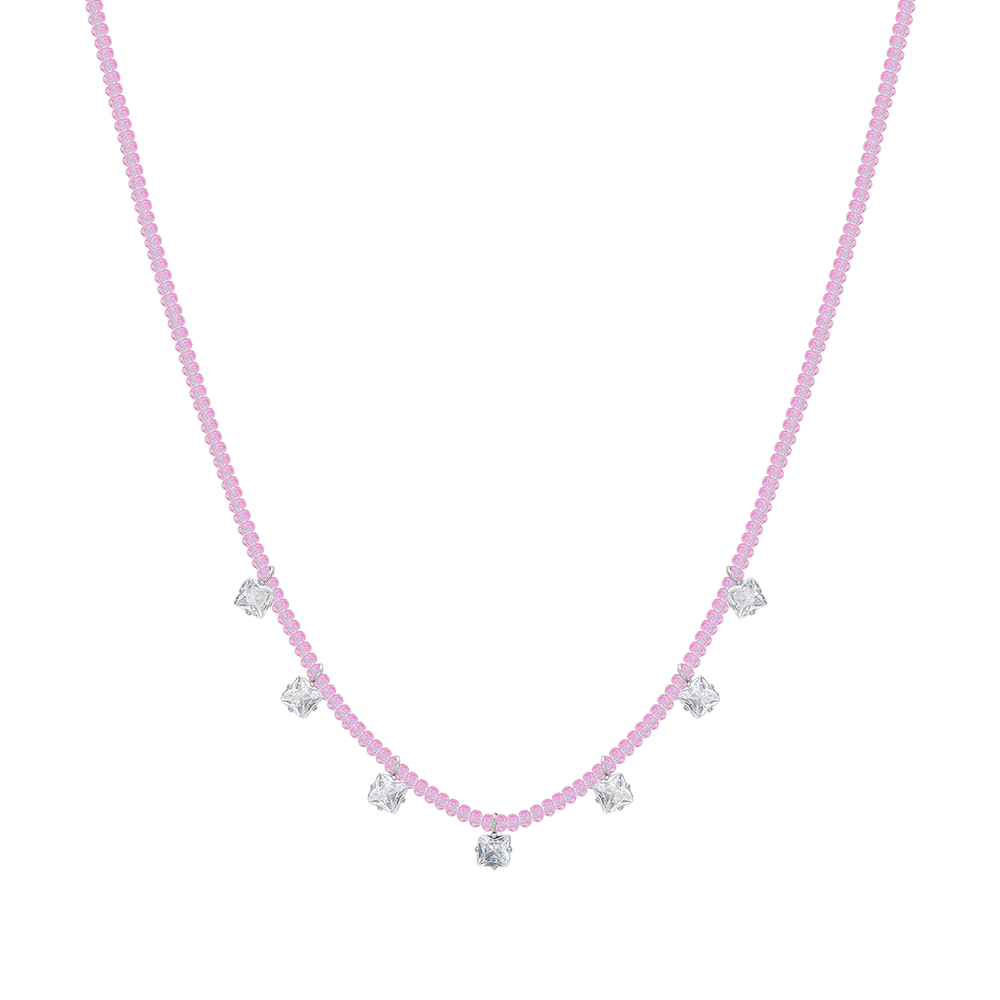 COLLANA DONNA IN ACCIAIO CRISTALLI ROSA E ZIRCONI BIANCHI