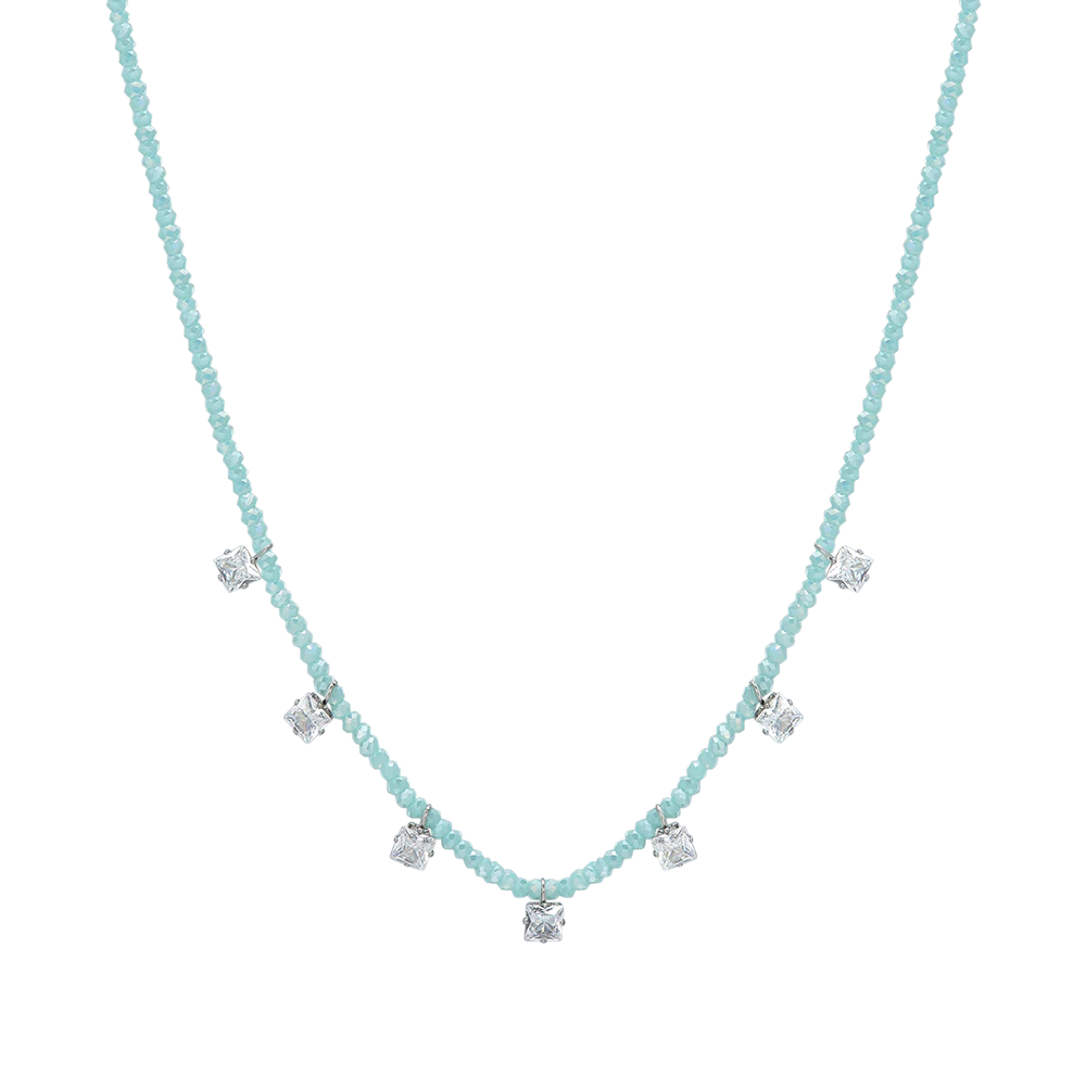 COLLANA DONNA IN ACCIAIO CRISTALLI TURCHESI E ZIRCONI BIANCHI