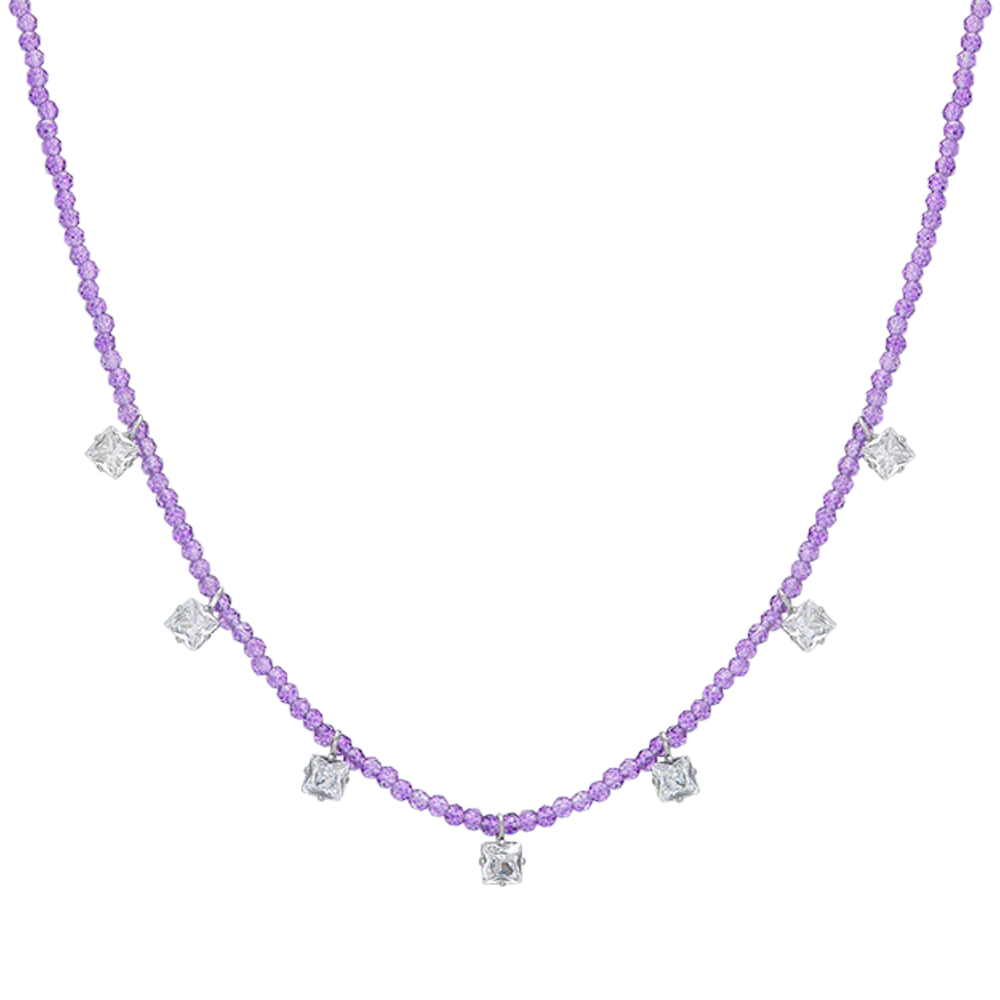COLLANA DONNA IN ACCIAIO CRISTALLI VIOLA E ZIRCONI BIANCHI - Image 4