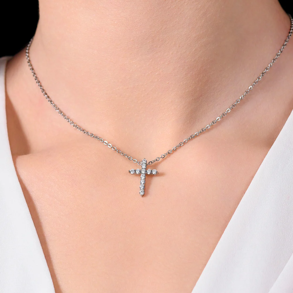 COLLANA DONNA IN ACCIAIO CROCE ZIRCONI BIANCHI - Image 2
