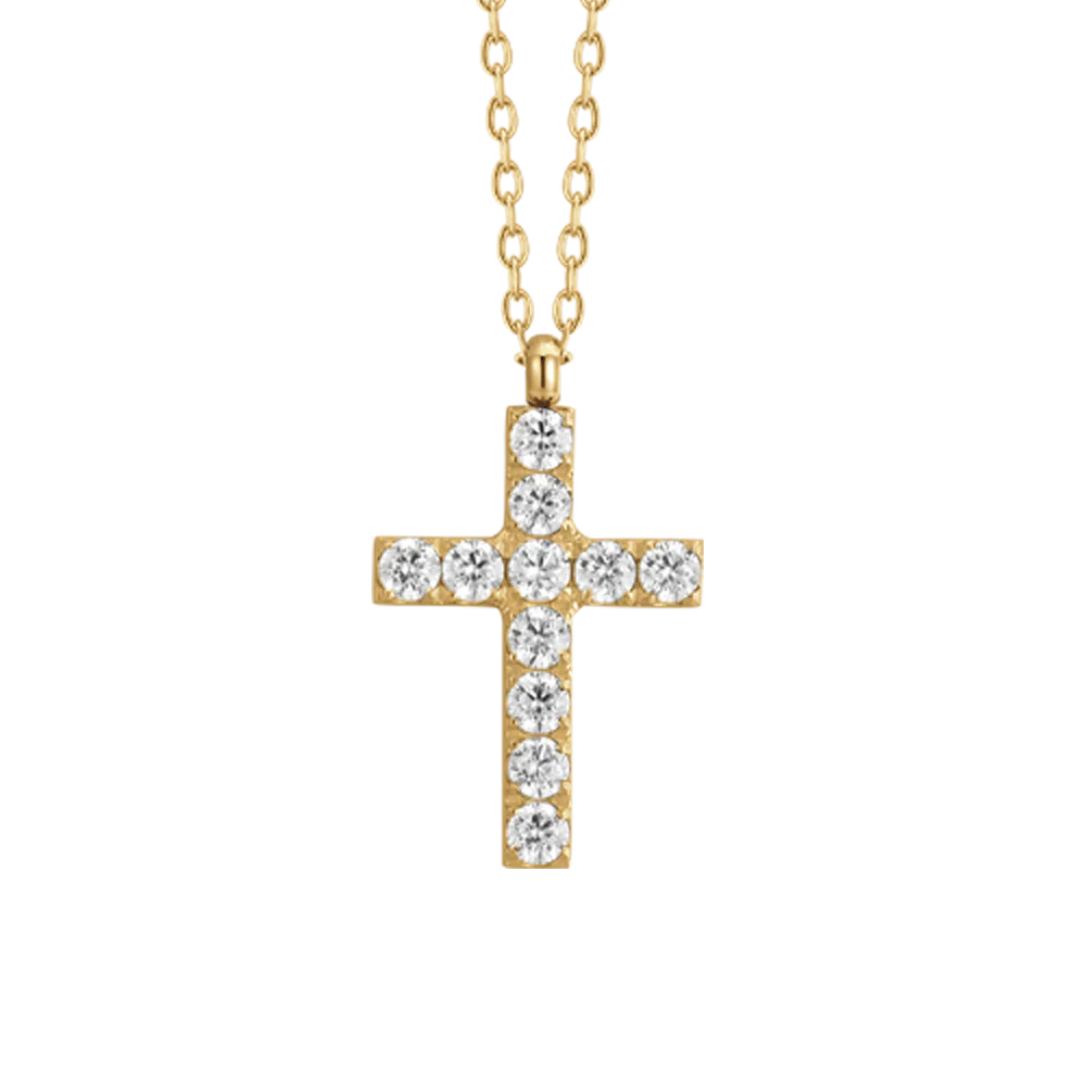 COLLANA DONNA IN ACCIAIO E IP GOLD CON CROCE E ZIRCONI BIANCHI - Image 4
