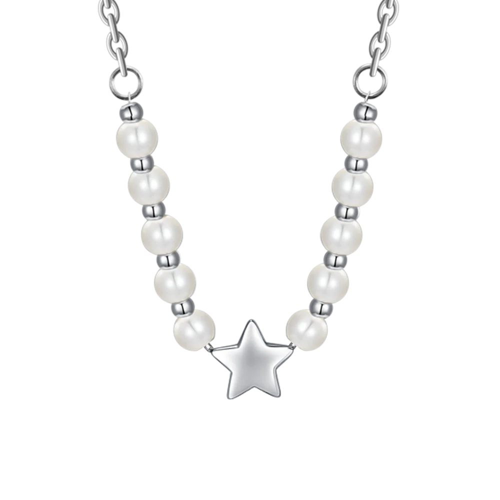 COLLANA DONNA IN ACCIAIO E PERLE BIANCHE CON STELLA - Image 4