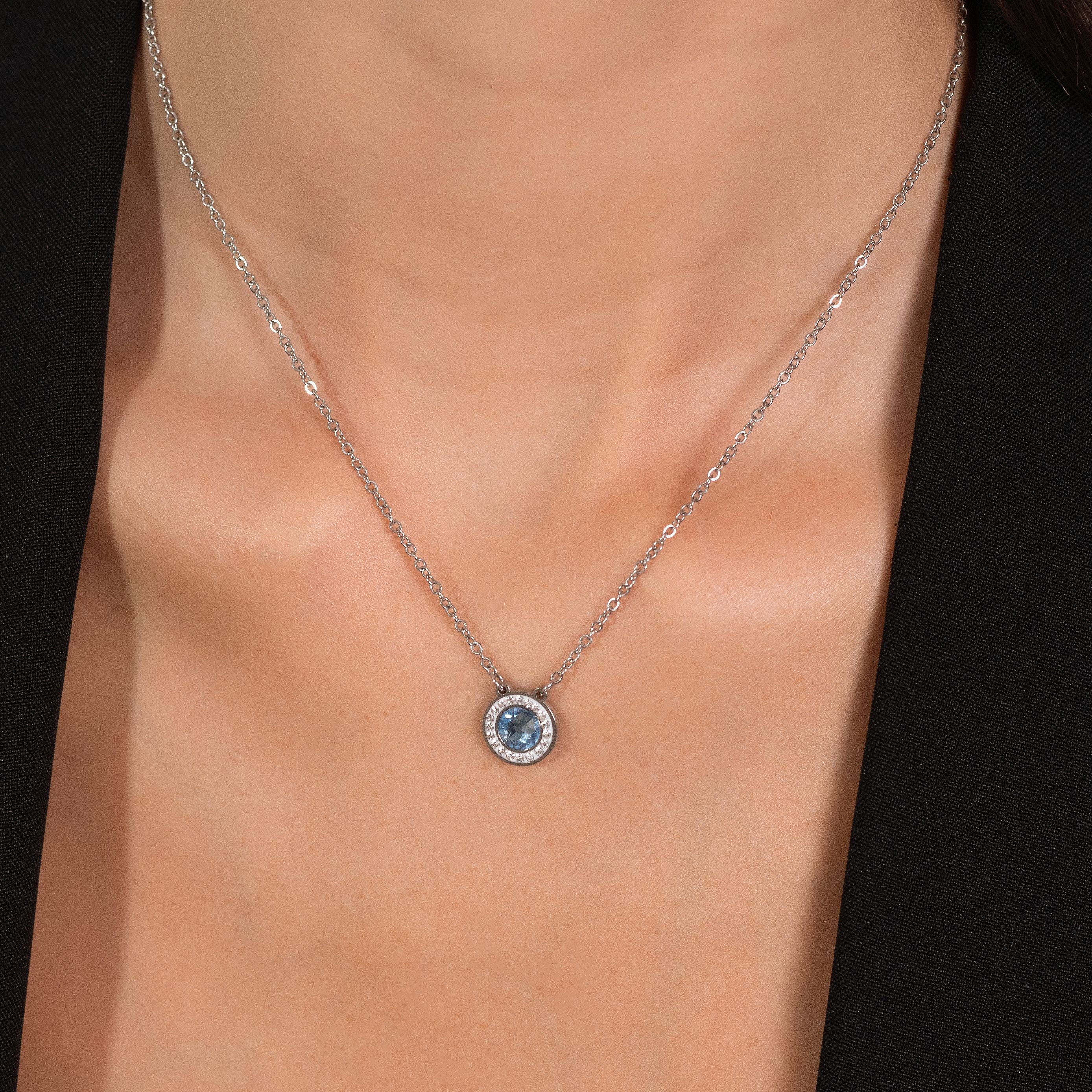 COLLANA DONNA IN ACCIAIO ELEMENTO CRISTALLO ACQUAMARINA E CRISTALLI BIANCHI - Image 2