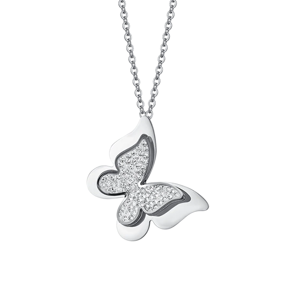 COLLANA DONNA IN ACCIAIO FARFALLE CON CRISTALLI BIANCHI - Image 4