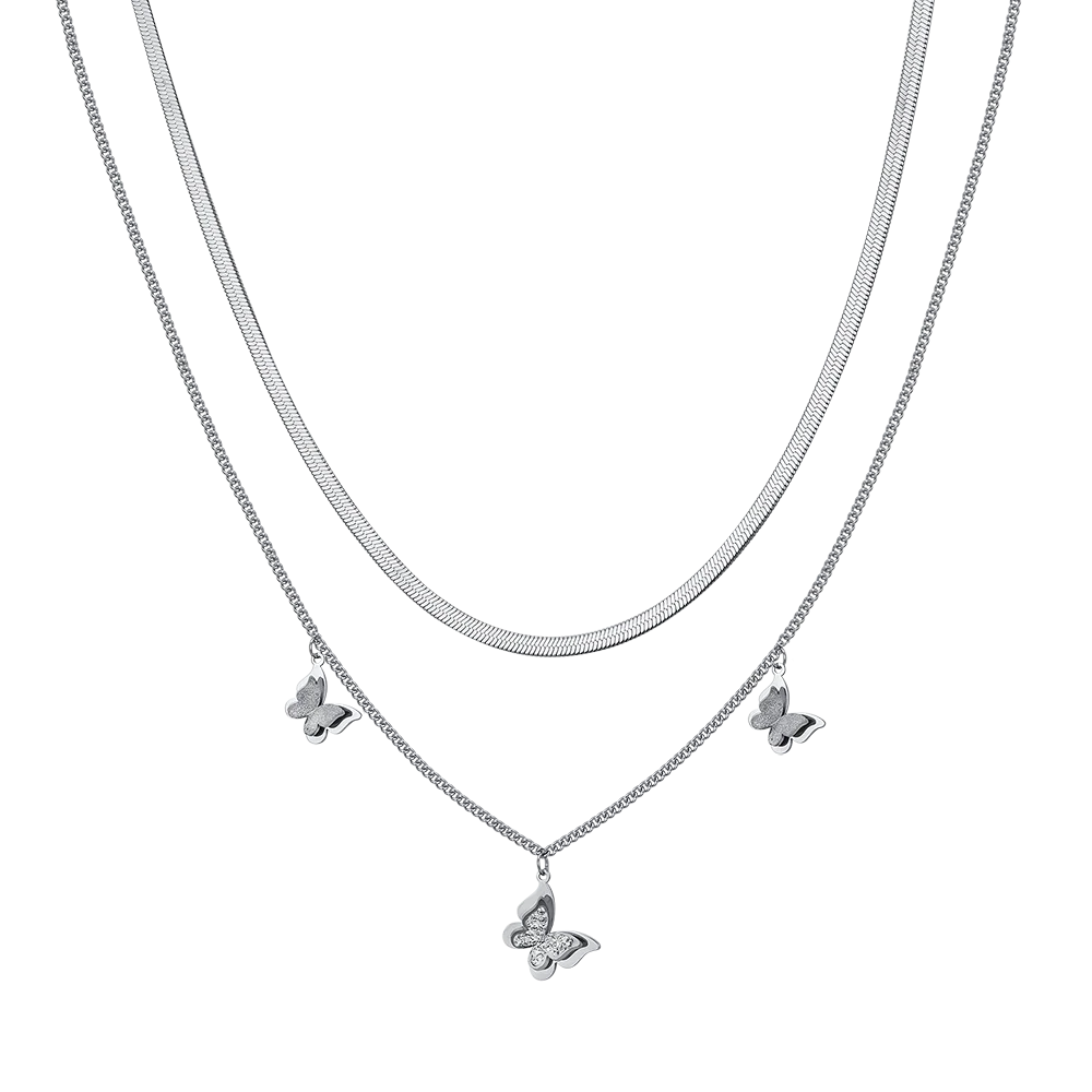 COLLANA DONNA IN ACCIAIO FARFALLE CON CRISTALLI BIANCHI