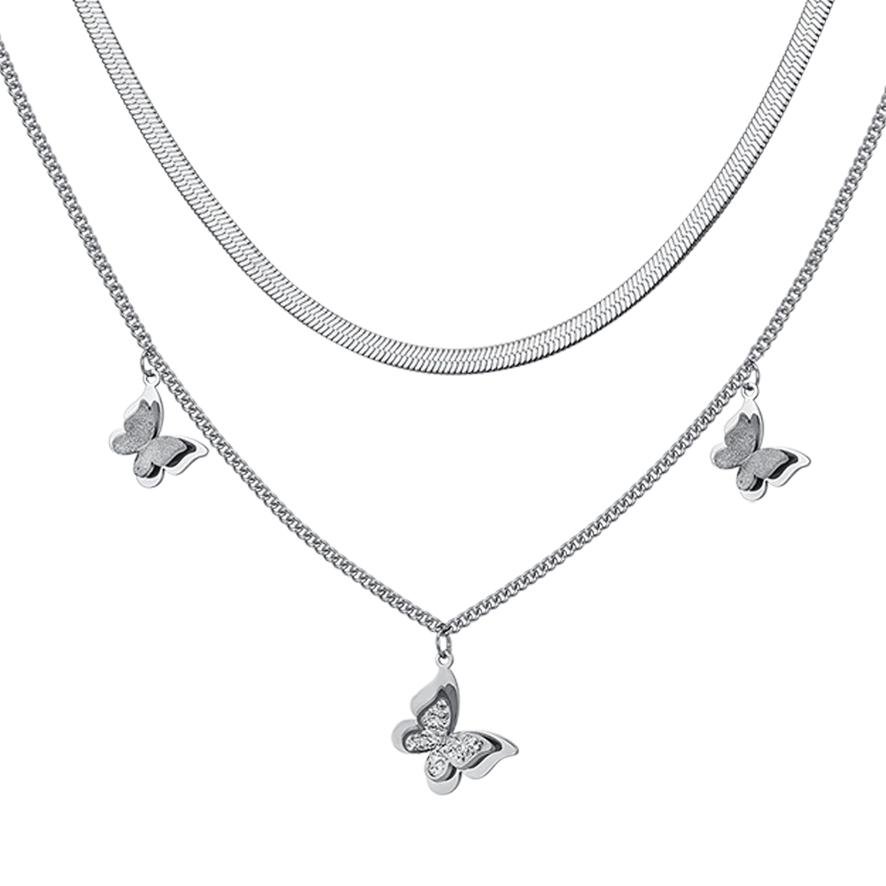 COLLANA DONNA IN ACCIAIO FARFALLE CON CRISTALLI BIANCHI - Image 4